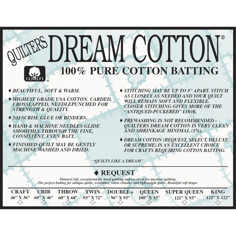 Batting - by the Meter - 46 in wide - Quilters Dream Cotton - #3 Request - Natural