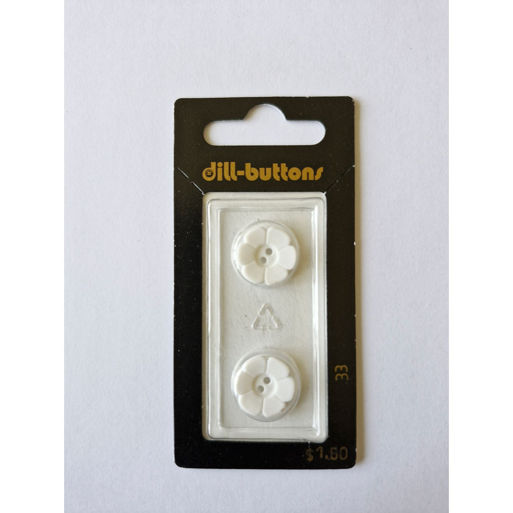 Button - 0033 - 15 mm - White - Flower - by Dill Buttons of America