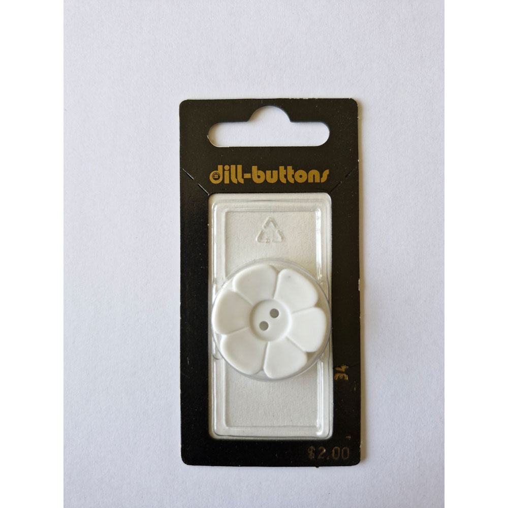 Button - 0034 - 28 mm - White - Flower - by Dill Buttons of America