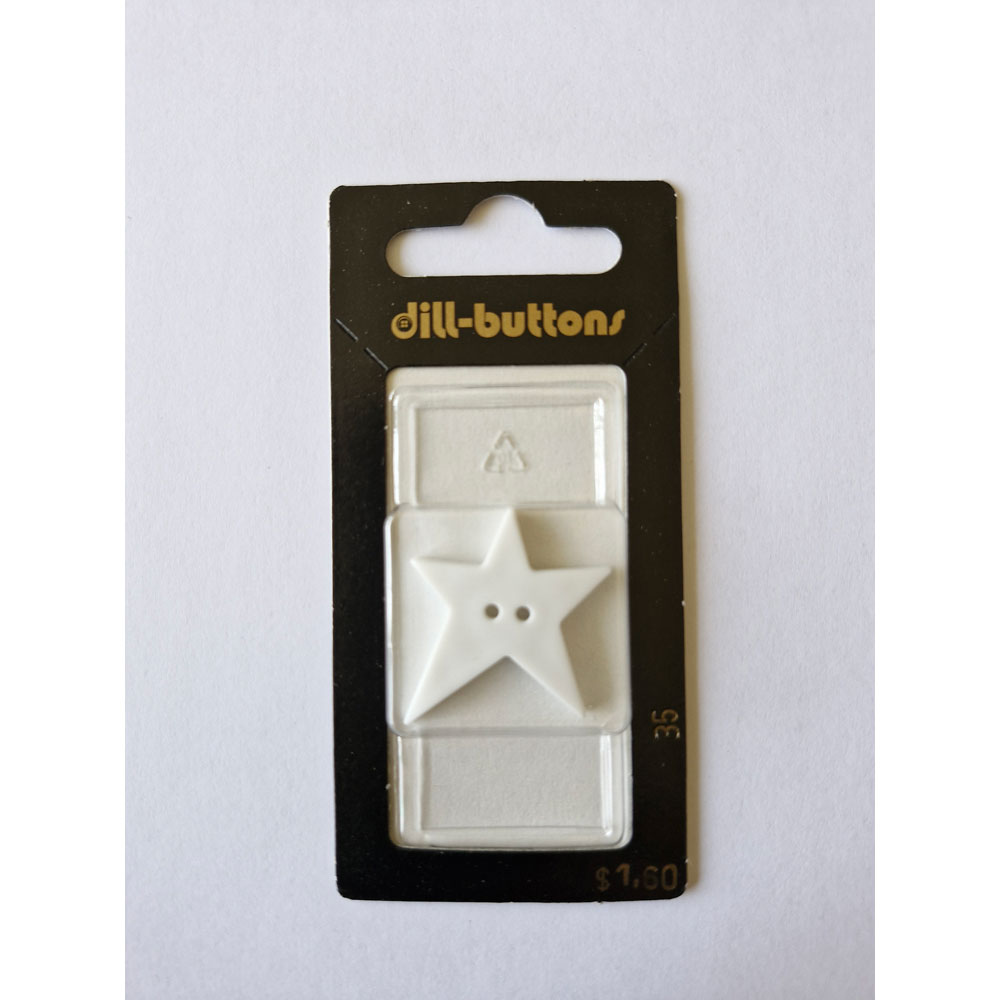 Button - 0035 - 28 mm - White - Star - by Dill Buttons of America