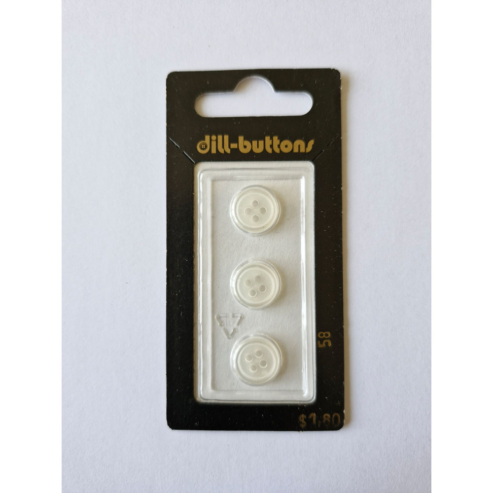 Button - 0058 - 11 mm - White - by Dill Buttons of America