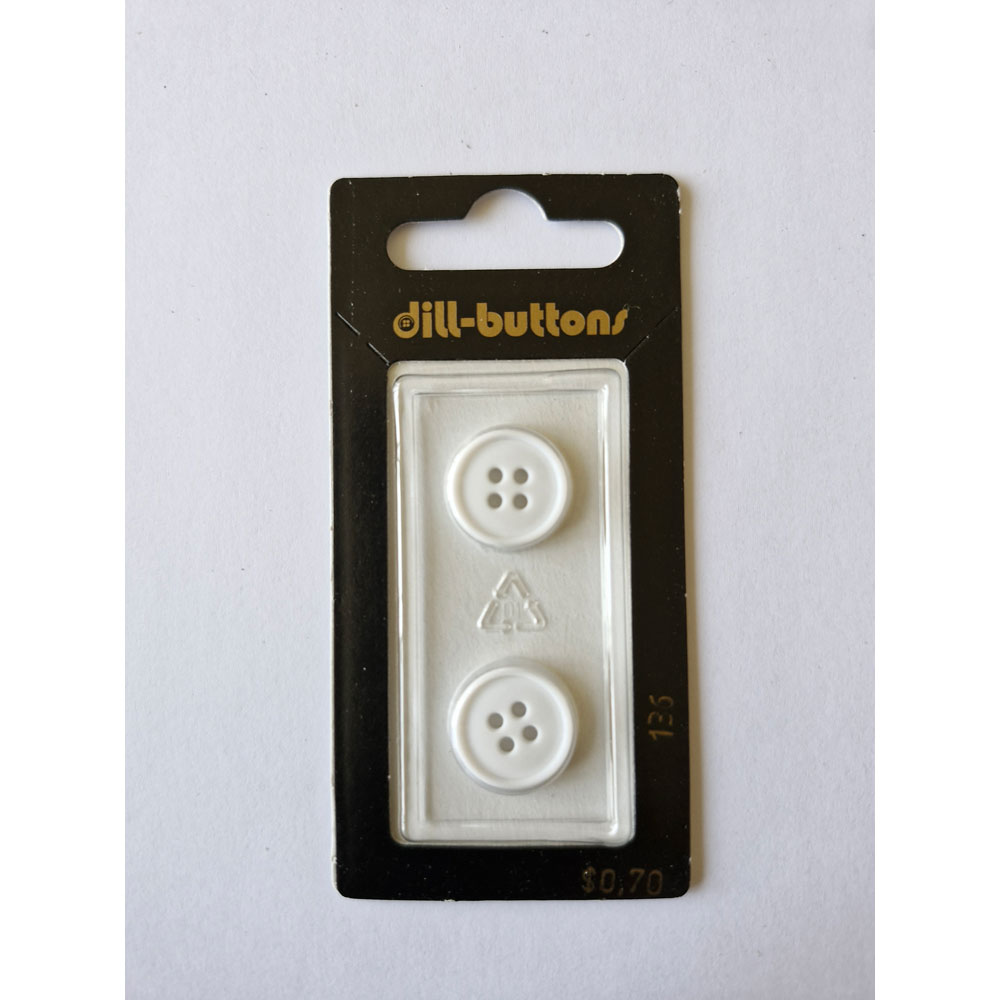 Button - 0136 - 15 mm - White - by Dill Buttons of America