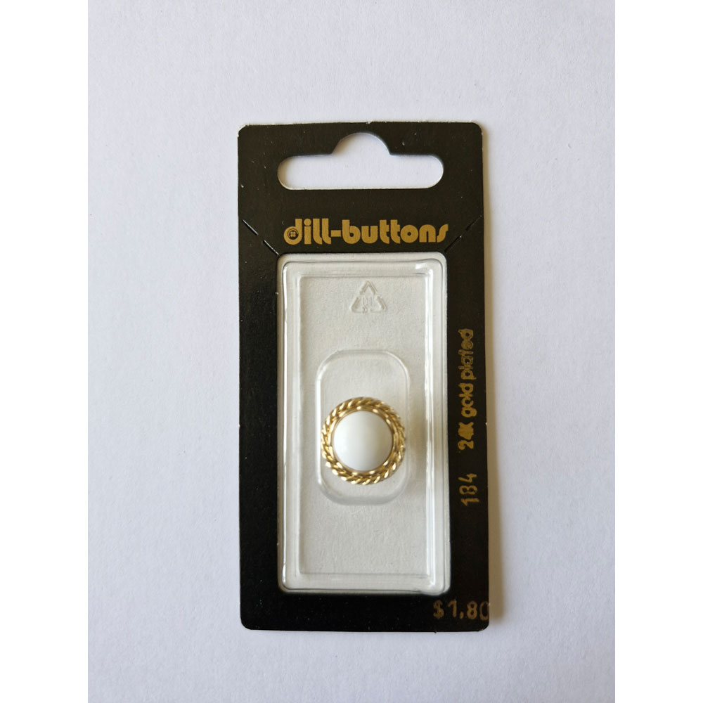 Button - 0184 - 15 mm - White with gold accent - by Dill Buttons of America
