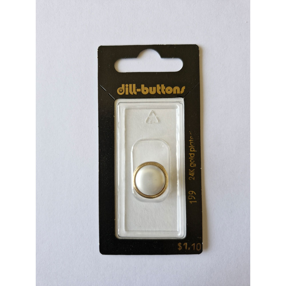 Button - 0199 - 15 mm - White with gold accent - by Dill Buttons of America