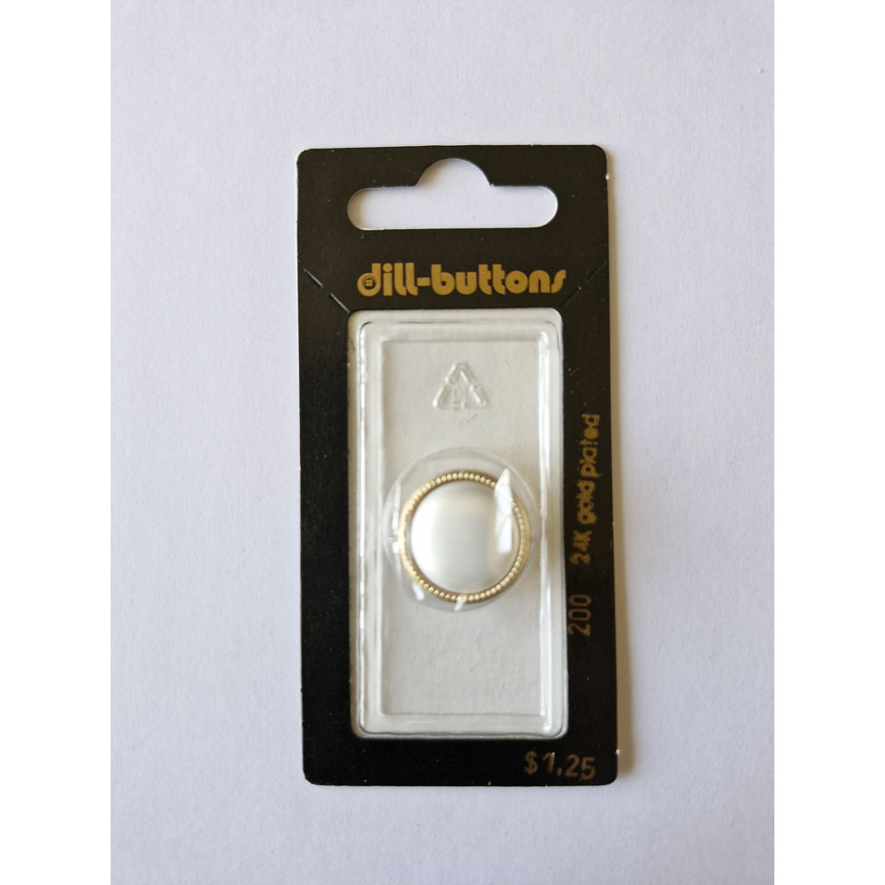 Button - 0200 - 18 mm - White with gold accent - by Dill Buttons