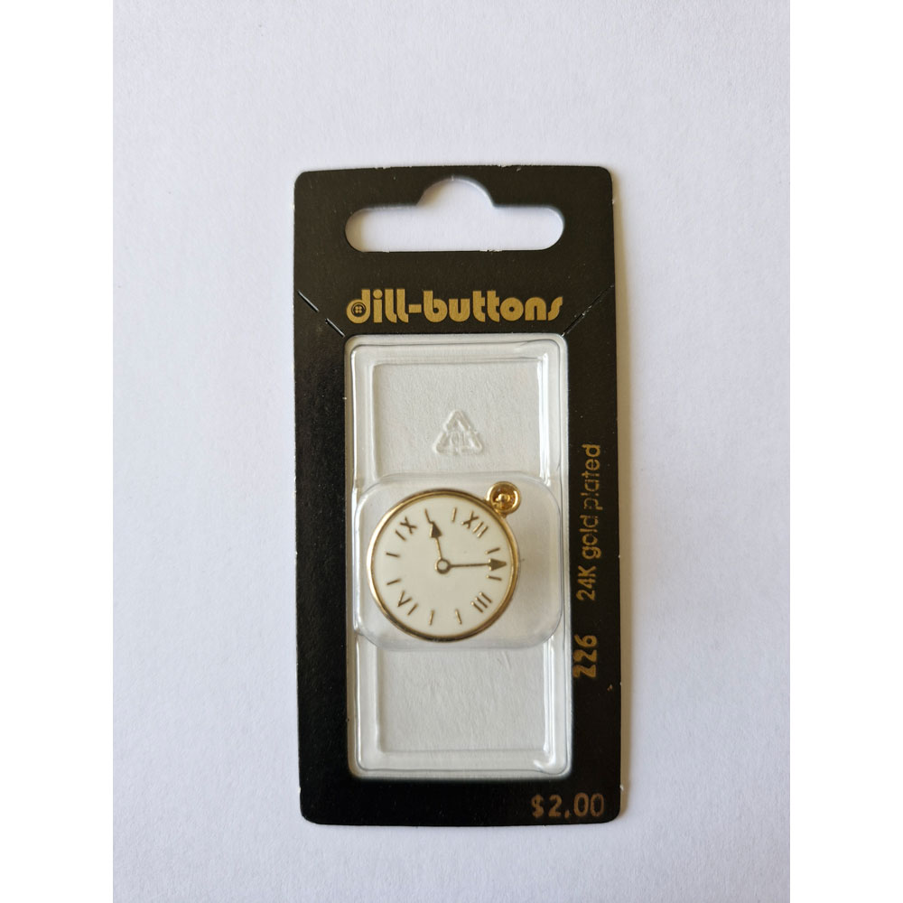Button - 0226 - 20 mm - White - Clocks - 24K Gold Plated - by Dill Buttons of America