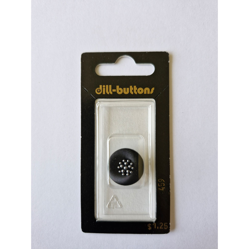 Button - 0459 - 18 mm - Black with silver - by Dill Buttons of America