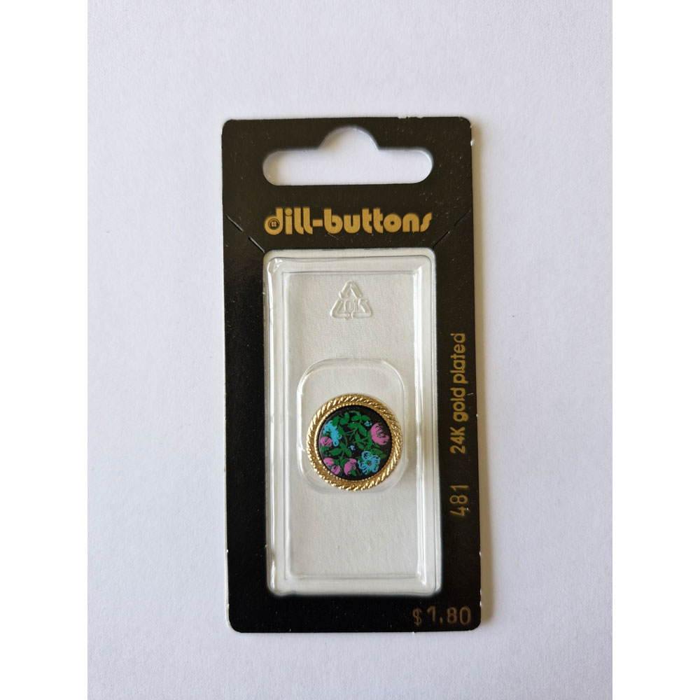 Button - 0481 - 18 mm - Black with gold - 24K Gold Plated - by Dill Buttons of America
