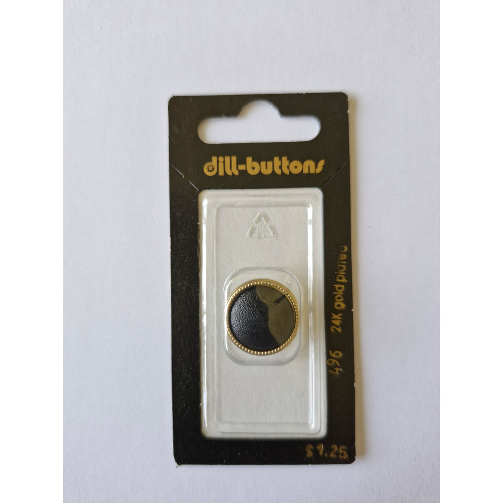 Button - 0496 - 18 mm - Black and gold  - 24K Gold Plated - by Dill Buttons of America