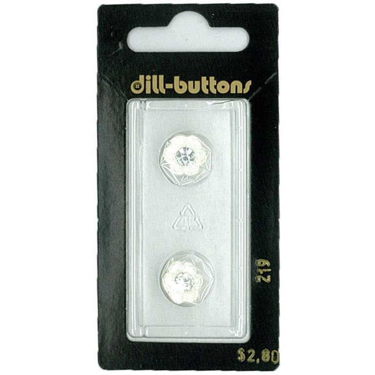 Button - 0219 - 11 mm - White with Rhinestones - by Dill Buttons