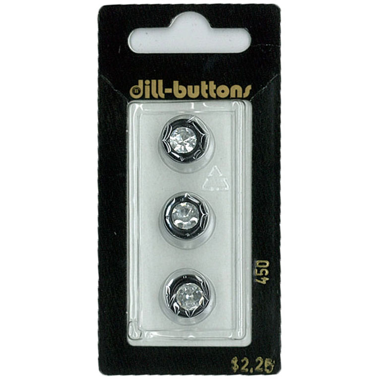 Button - 0450 - 11 mm - Black with rhinestones - by Dill Buttons