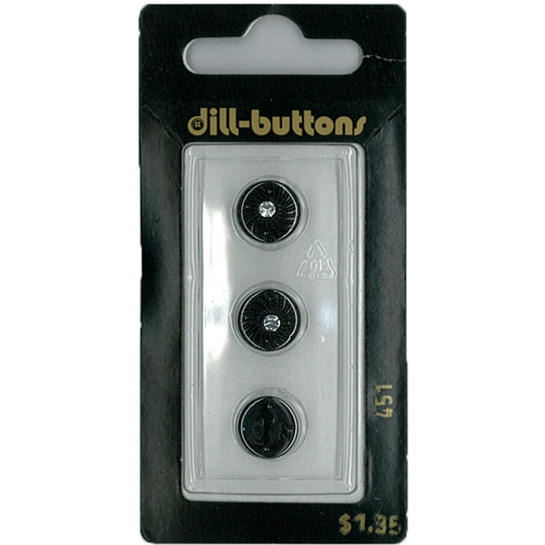 Button - 0451 - 11 mm - Black with rhinestones - by Dill Buttons