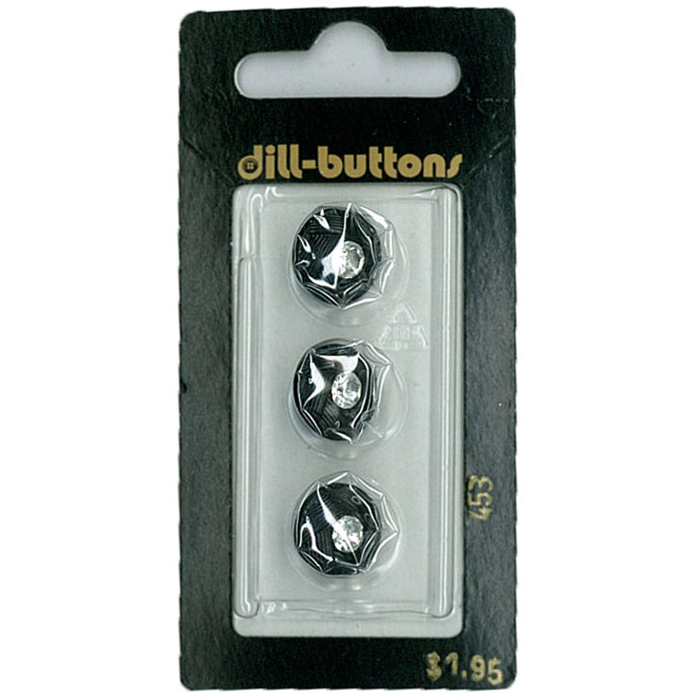 Button - 0453 - 13 mm - Black with rhinestones - by Dill Buttons