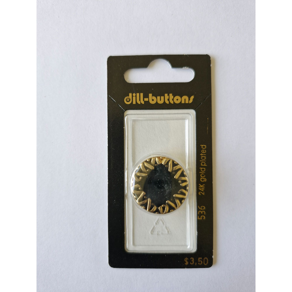 Button - 0536 - 23 mm - Black with gold - 24K gold plated - by Dill Buttons of America