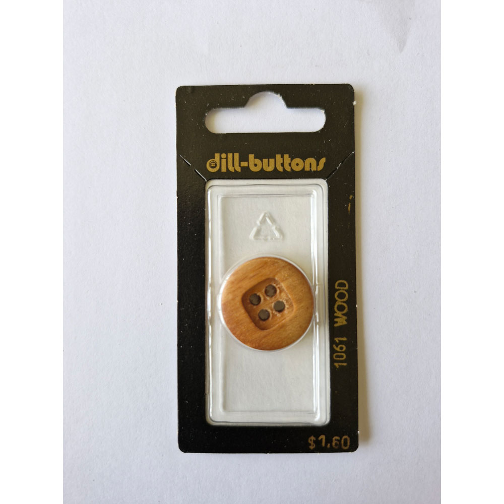 Button - 1061 - 23 mm - Light Brown - Circle with square carved - Wood - by Dill Buttons of America