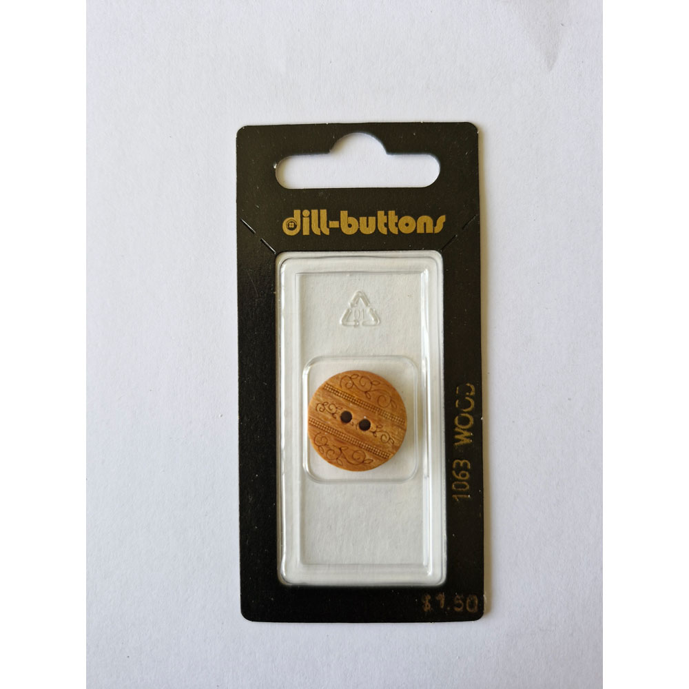 Button - 1063 - 18 mm - Light Brown - Circle with carved garlands - Wood - by Dill Buttons of America
