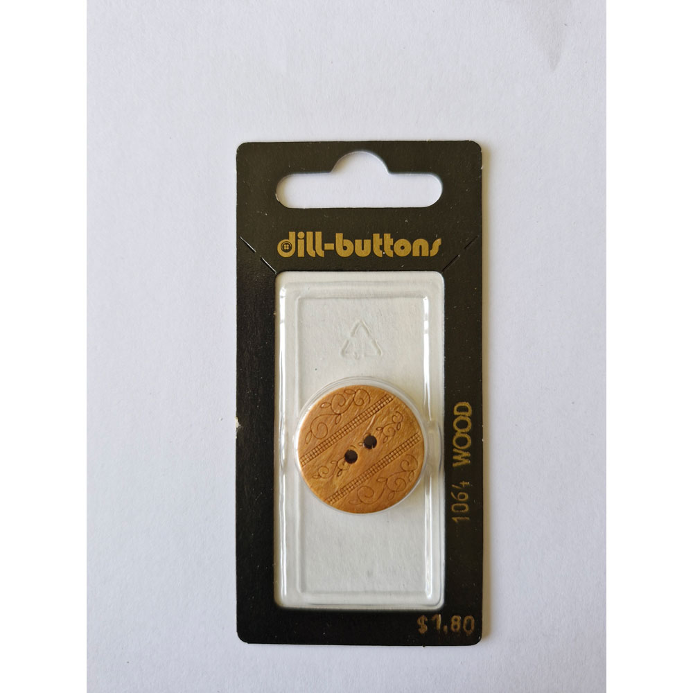 Button - 1064 - 23 mm - Light Brown - Circle with carved garlands - Wood - by Dill Buttons of America