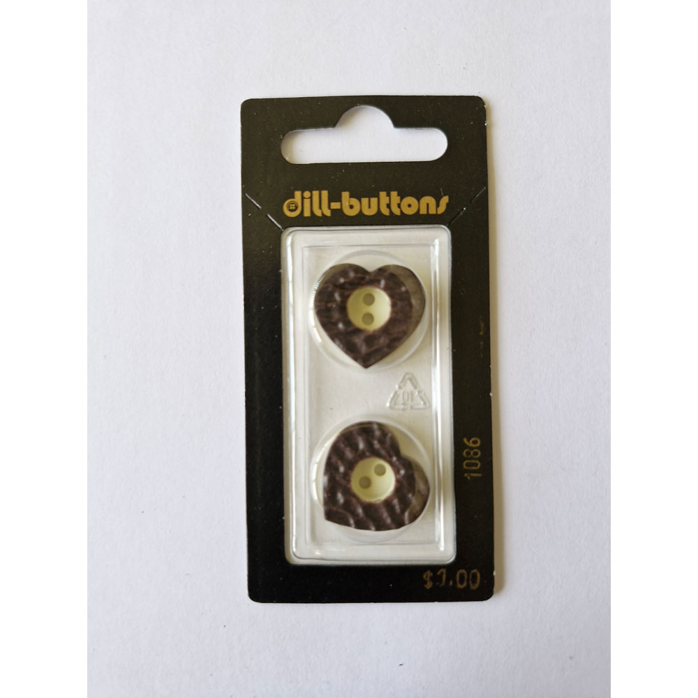 Button - 1086 - 20 mm - Brown and White Heart - by Dill Buttons of America