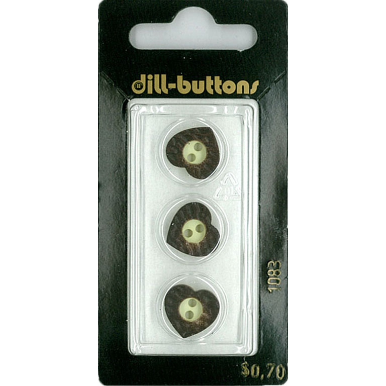 Button - 1083 - 13 mm - Brown and White Heart - by Dill Buttons