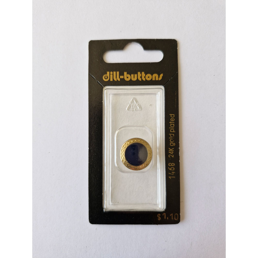 Button - 1468 - 15 mm - Blue with gold - 24K gold plated - by Dill Buttons of America
