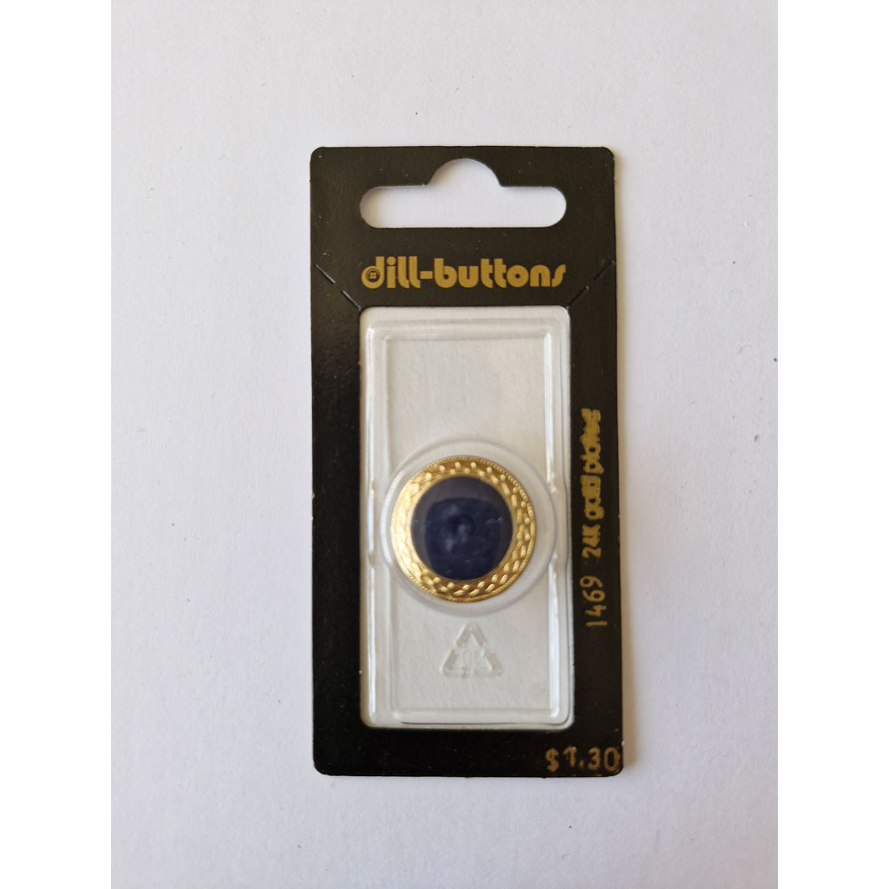 Button - 1469 - 20 mm - Blue with gold - 24K gold plated - by Dill Buttons of America