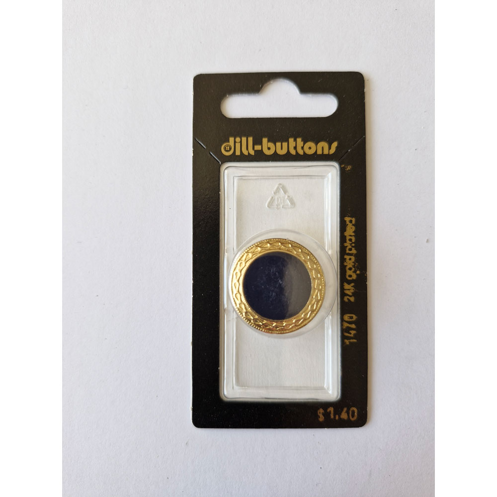 Button - 1470 - 23 mm - Blue with gold - 24K gold plated - by Dill Buttons of America