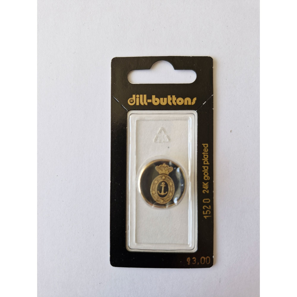 Button - 1520 - 20 mm - Black with gold - 24K gold plated - by Dill Buttons of America