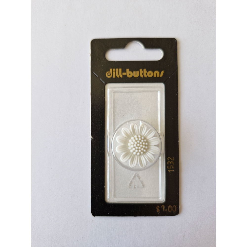 Button - 1532 - 20 mm - White - Flower - by Dill Buttons of America