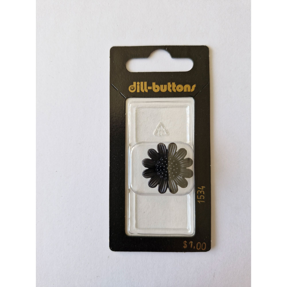 Button - 1534 - 20 mm - Black - Flower - by Dill Buttons of America