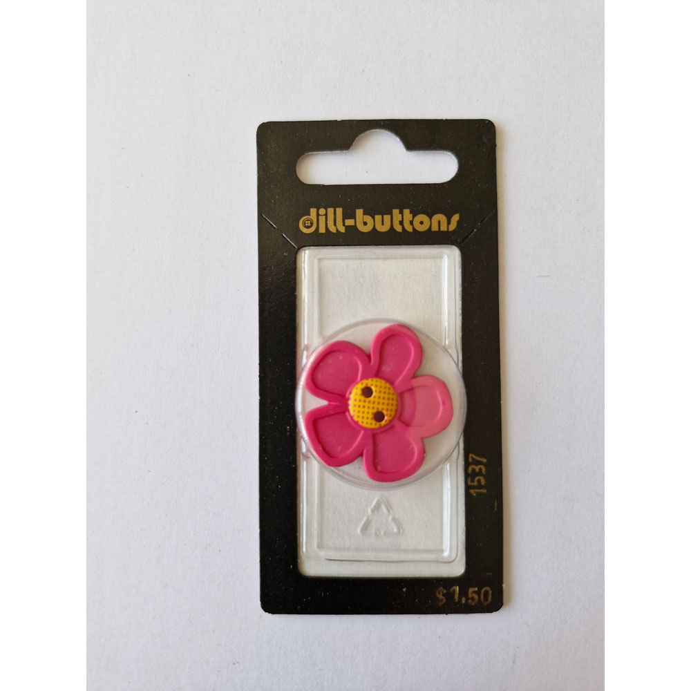 Button - 1537 - 28 mm - Pink - Flower - by Dill Buttons of America