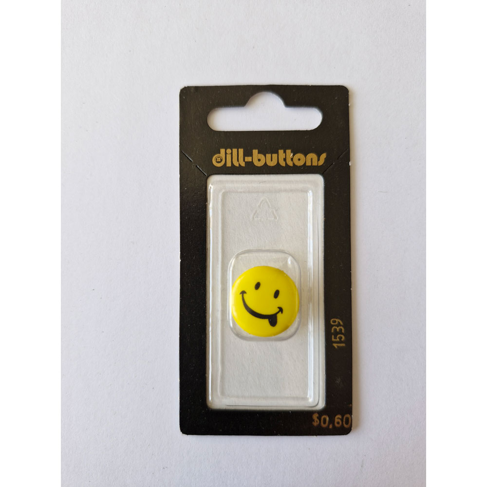 Button - 1539 - 18 mm - Yellow smiley with tounge out - by Dill Buttons of America