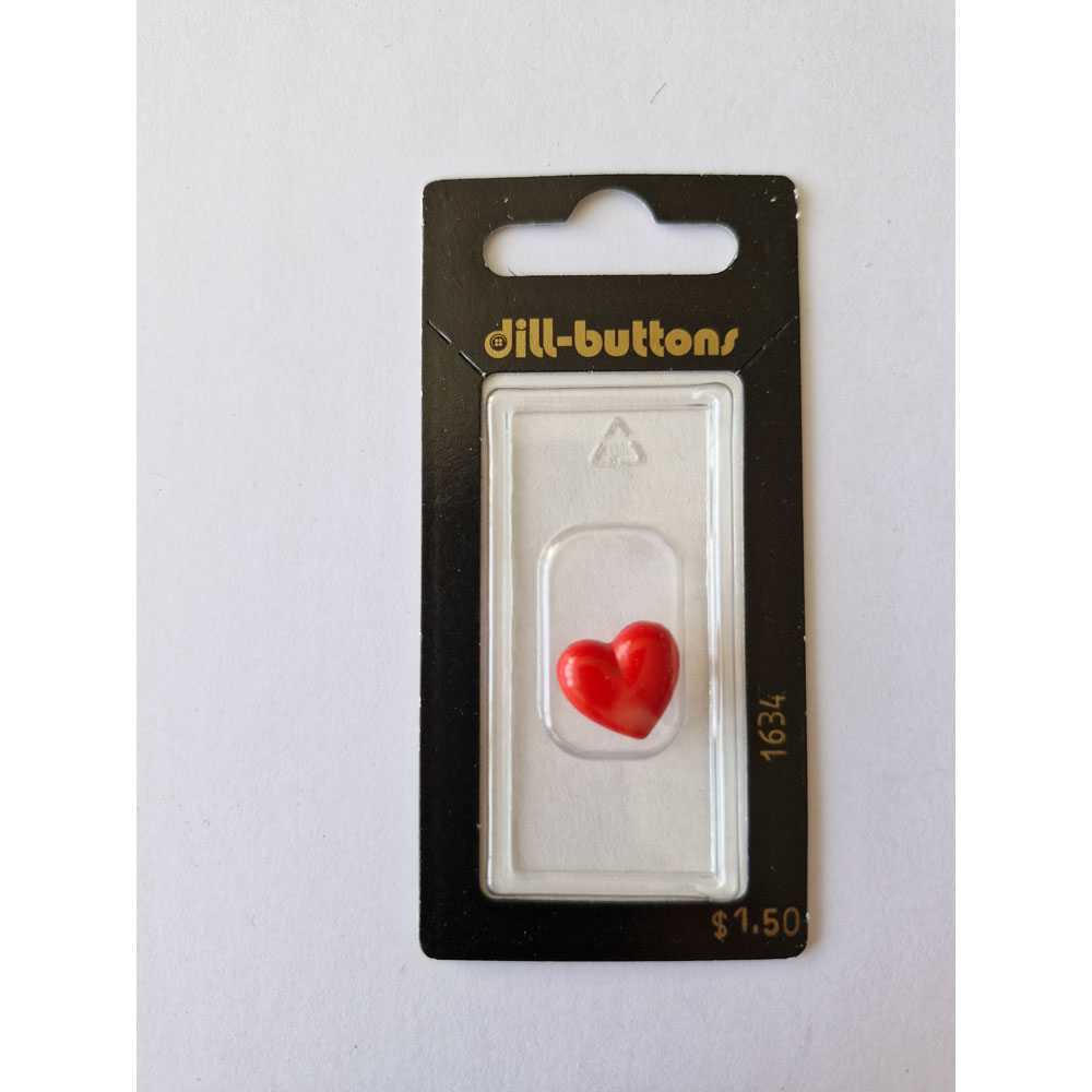 Button - 1634 - 14 mm - Red - Heart - by Dill Buttons of America