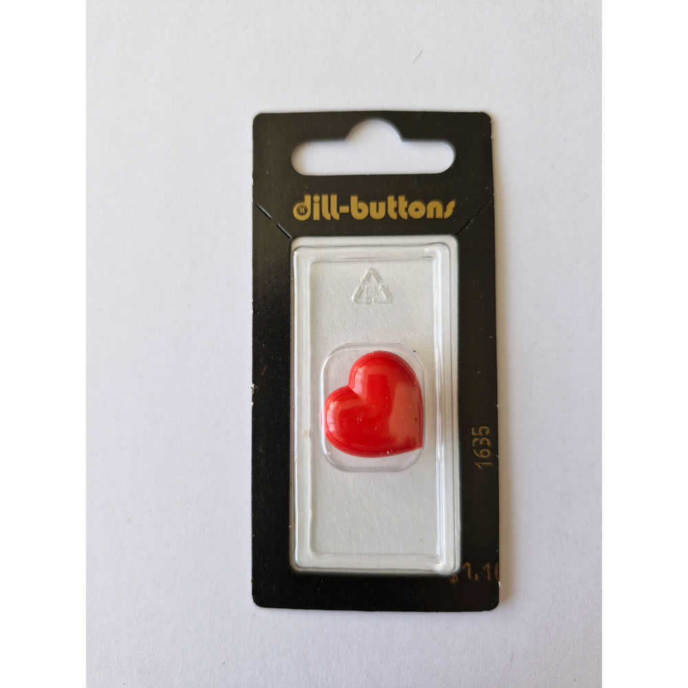 Button - 1635 - 20 mm - Red - Heart - by Dill Buttons of America