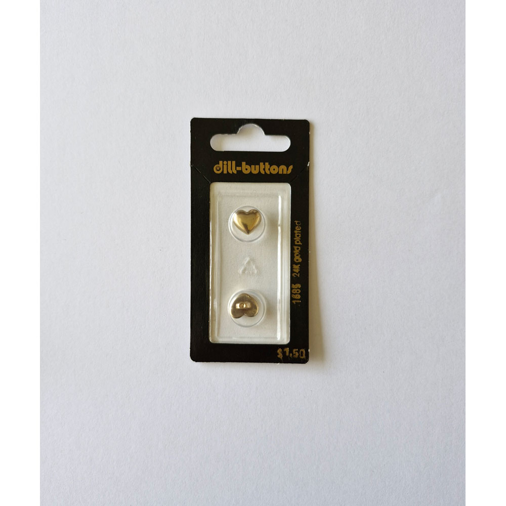 Button - 1685 - 11 mm - Gold Heart - 24K Gold Plated - by Dill Buttons of America