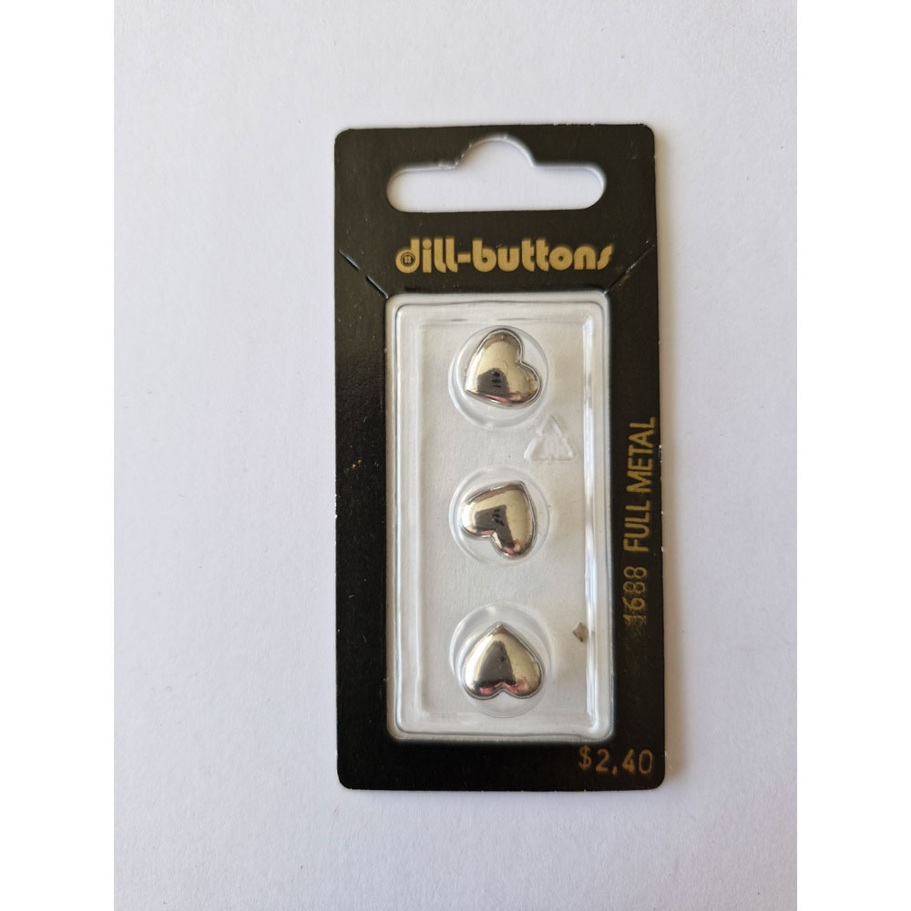 Button - 1688 - 11 mm - Silver Heart - Metalized - by Dill Buttons of America