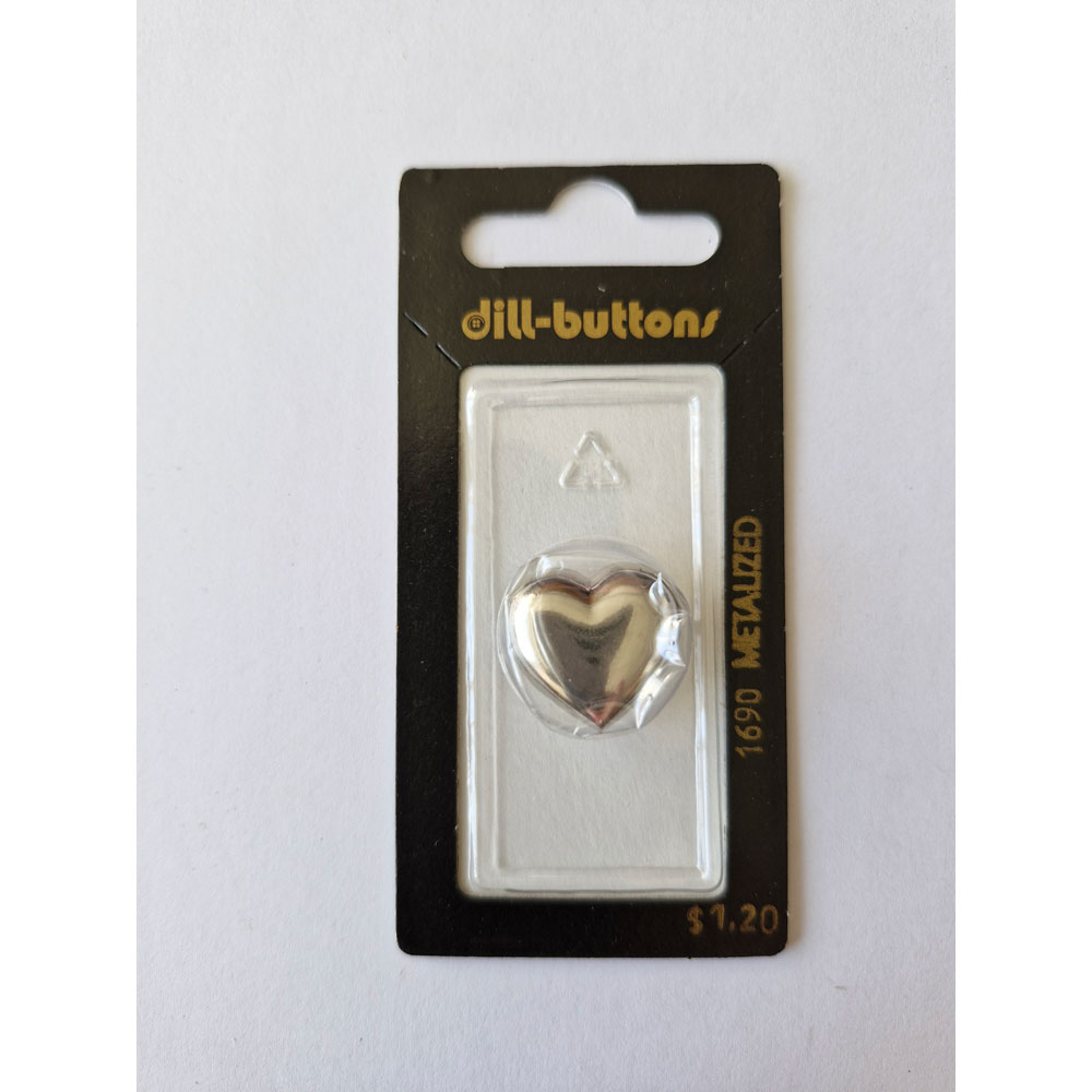 Button - 1690 - 20 mm - Silver Heart - Metalized - by Dill Buttons of America