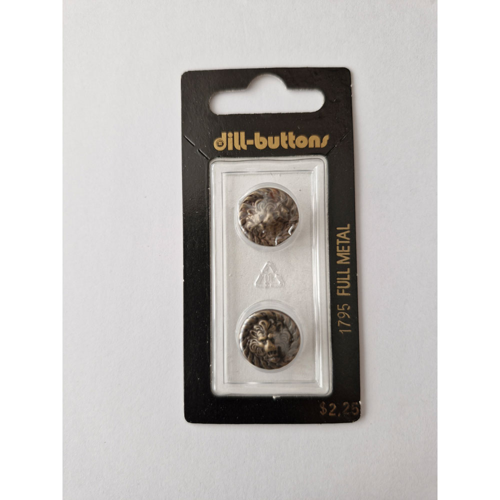 Button - 1795 - 15 mm - Antique Brass - Lion's Head - by Dill Buttons of America