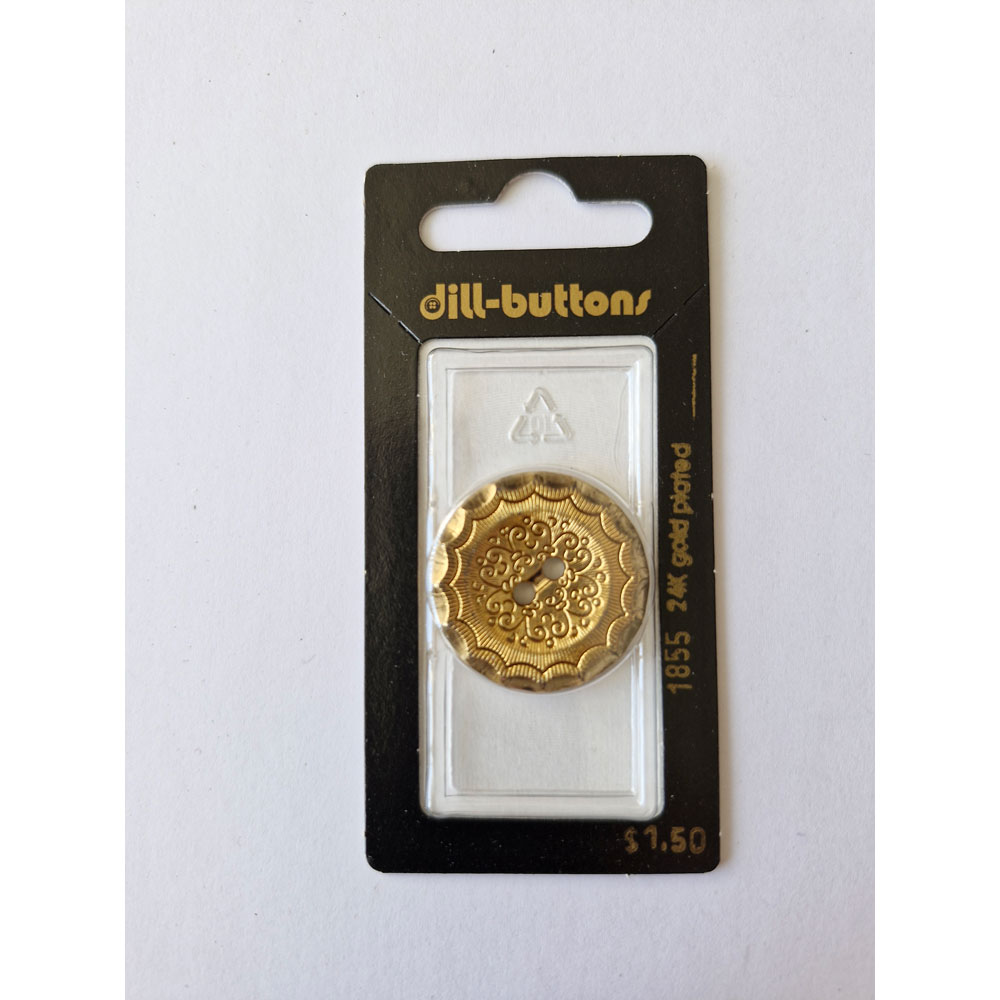 Button - 1855 - 28 mm - gold - 24K gold plated - by Dill Buttons of America