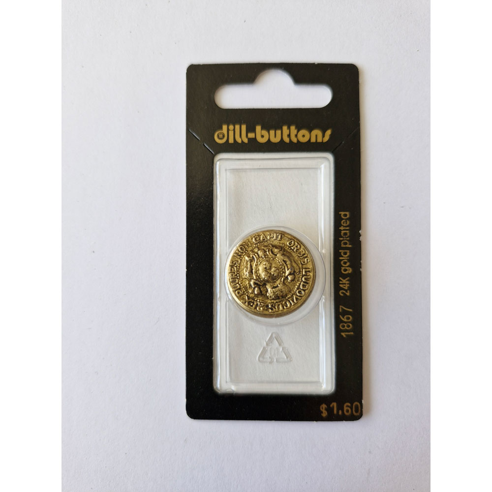Button - 1867 - 23 mm - gold - 24K gold plated - by Dill Buttons of America