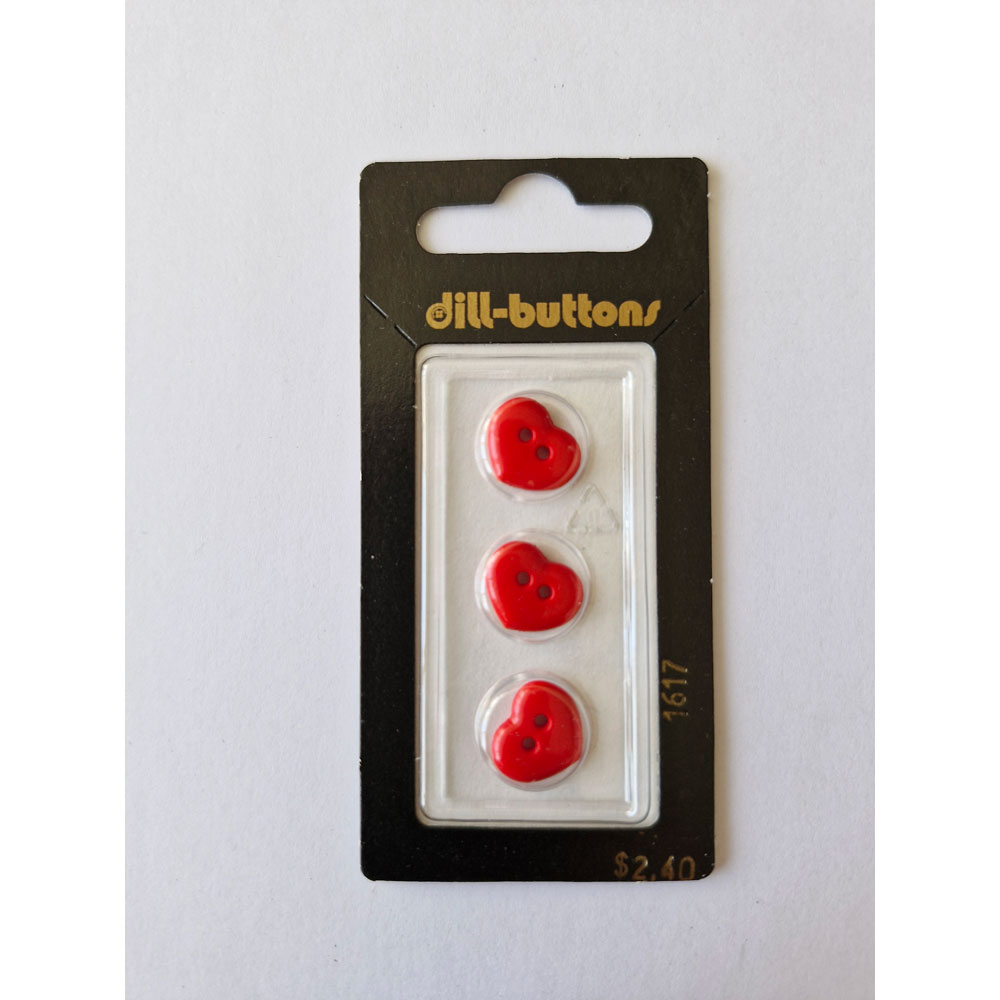 Button - 1617 - 13 mm - Red - Hearts - by Dill Buttons of America