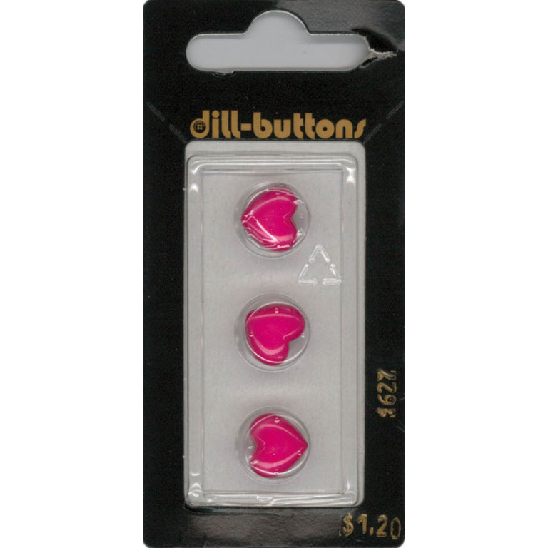 Button - 1627 - 11 mm - Pink - Hearts - by Dill Buttons of America
