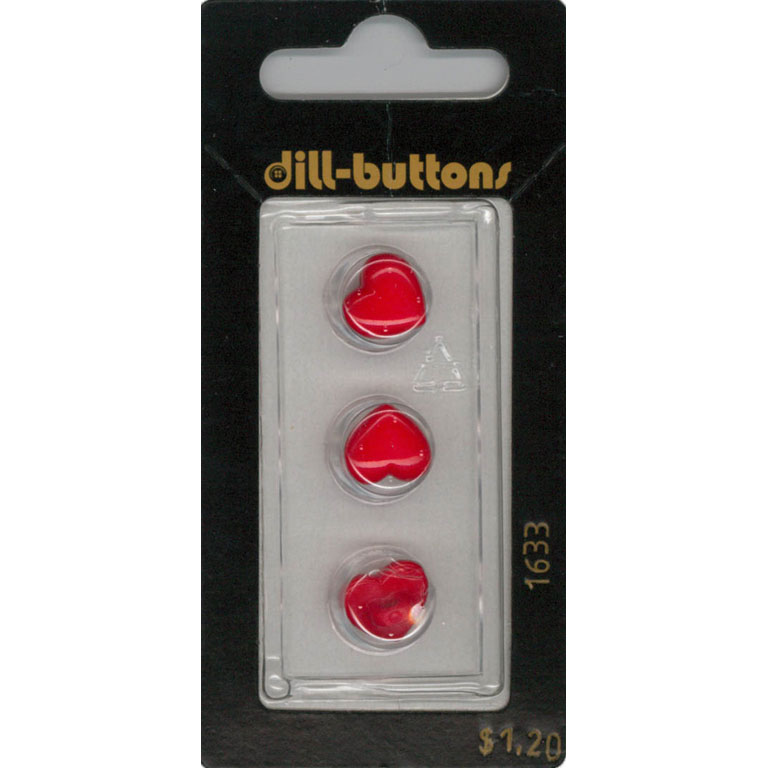 Button - 1633 - 11 mm - Red - Heart - by Dill Buttons of America