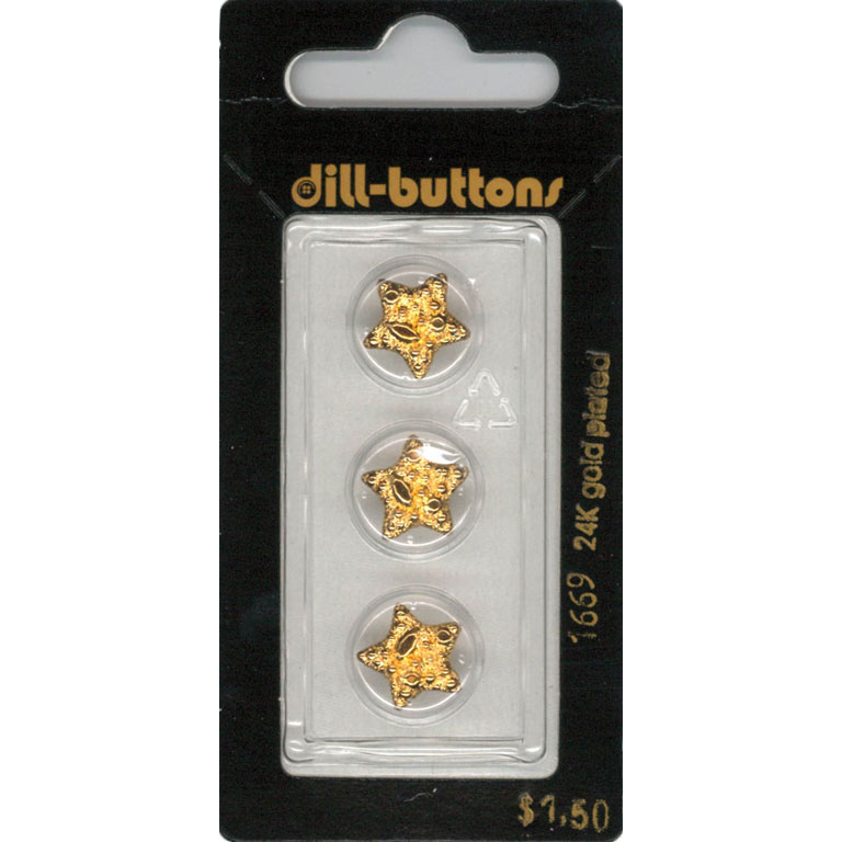 Button - 1669 - 11 mm - Gold Star - 24K Gold Plated - by Dill Buttons of America