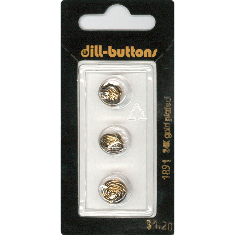 Button - 1891 - 10 mm - Gold - 24K gold plated - by Dill Buttons of America