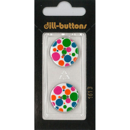Button - 1613 - 20 mm - White - Colourful Dots - by Dill Buttons