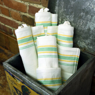 Hemmed Tea Towel  - Green-Yellow Stripe 18x28  - Colonial Patter