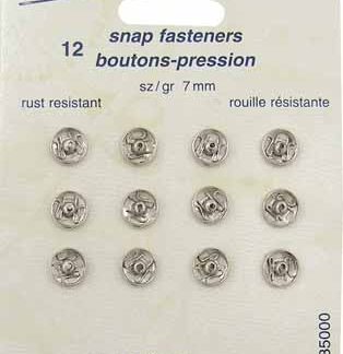 Notions - Snap Fasteners - Nickle - 7mm - 12 sets - Unique