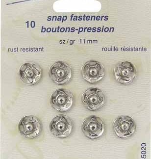 Notions - Snap Fasteners - Nickle - 11mm - 10 sets - Unique