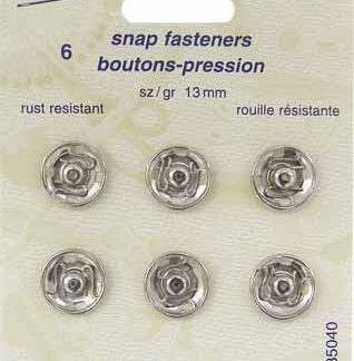 Notions - Snap Fasteners - Nickle - 13mm - 6 sets - Unique