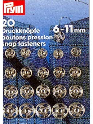 Notions - Sew-on Snap Fasteners - Silver coloured - 6-11mm - 20